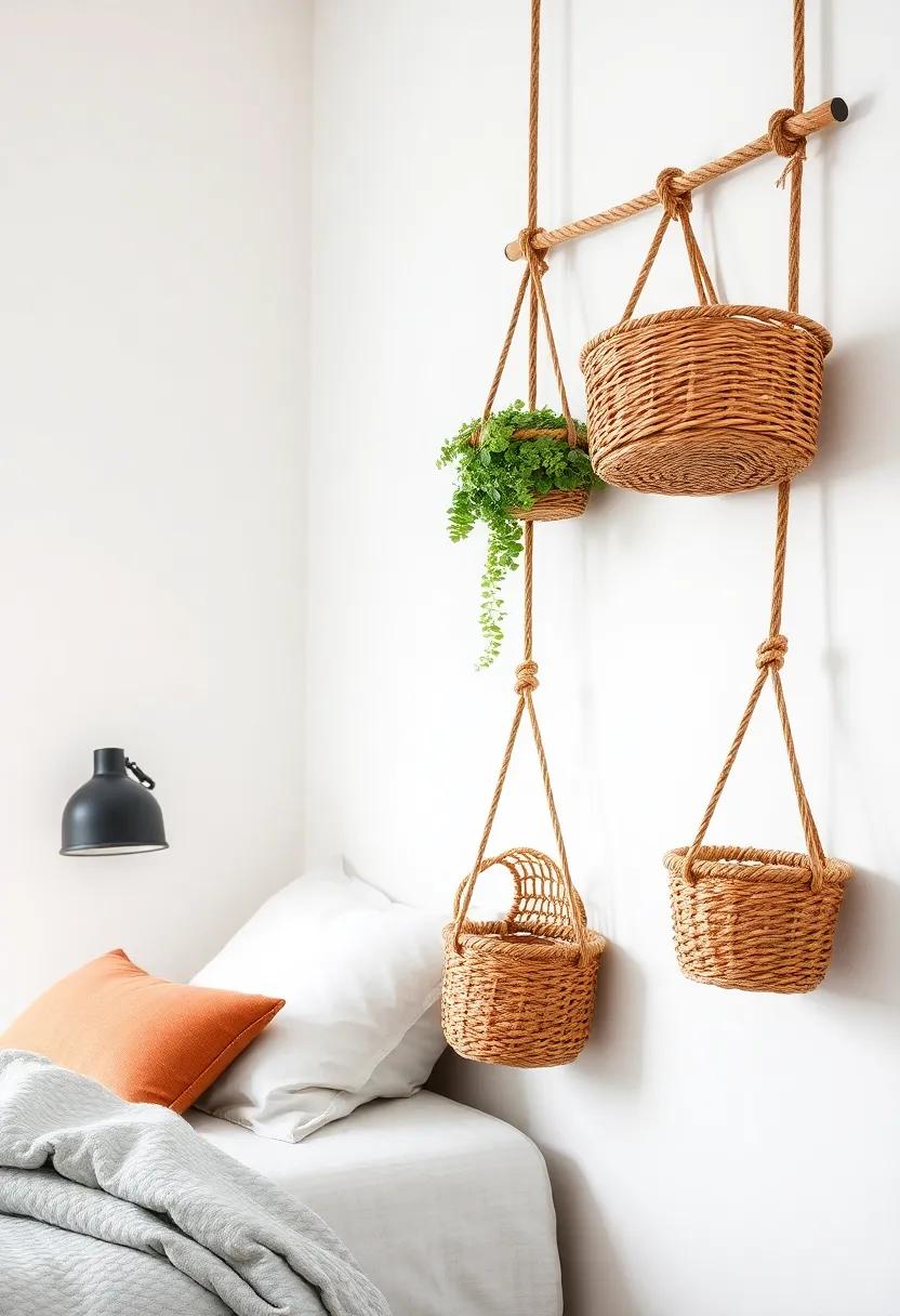 Baskets on ‌Ropes: ⁤Hang decorative ⁤baskets from a‍ sturdy ‌rope for ‍an eye-catching ⁢storage solution​ that's both fun⁤ and functional