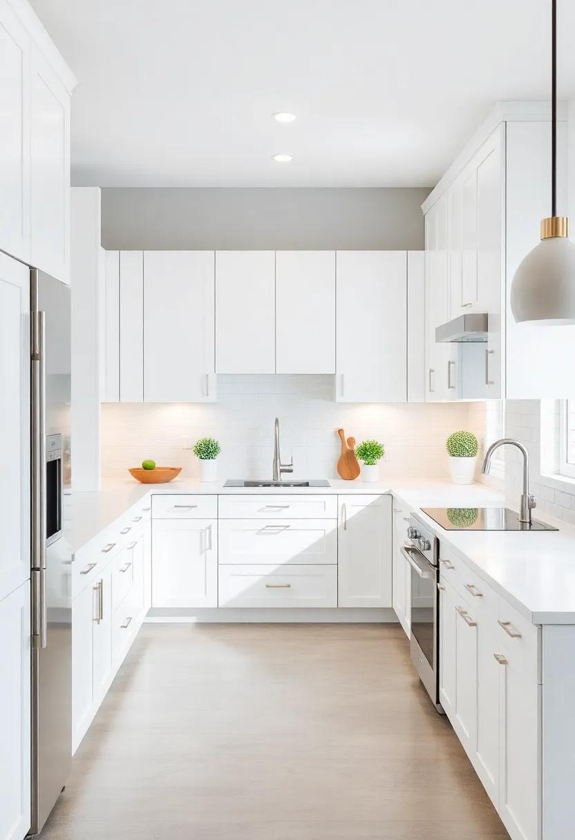 Crisp Contrast: emphasize the ⁣clean lines of white⁢ cabinets against soft gray ‍walls to create⁣ a fresh, contemporary look ⁤that brightens your space