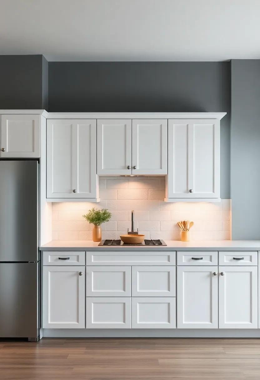 Glass-Front Cabinets: ⁢Install ‌glass-front cabinets with white framing to create an airy feel while allowing ⁣the gray ⁣backdrop to shine through