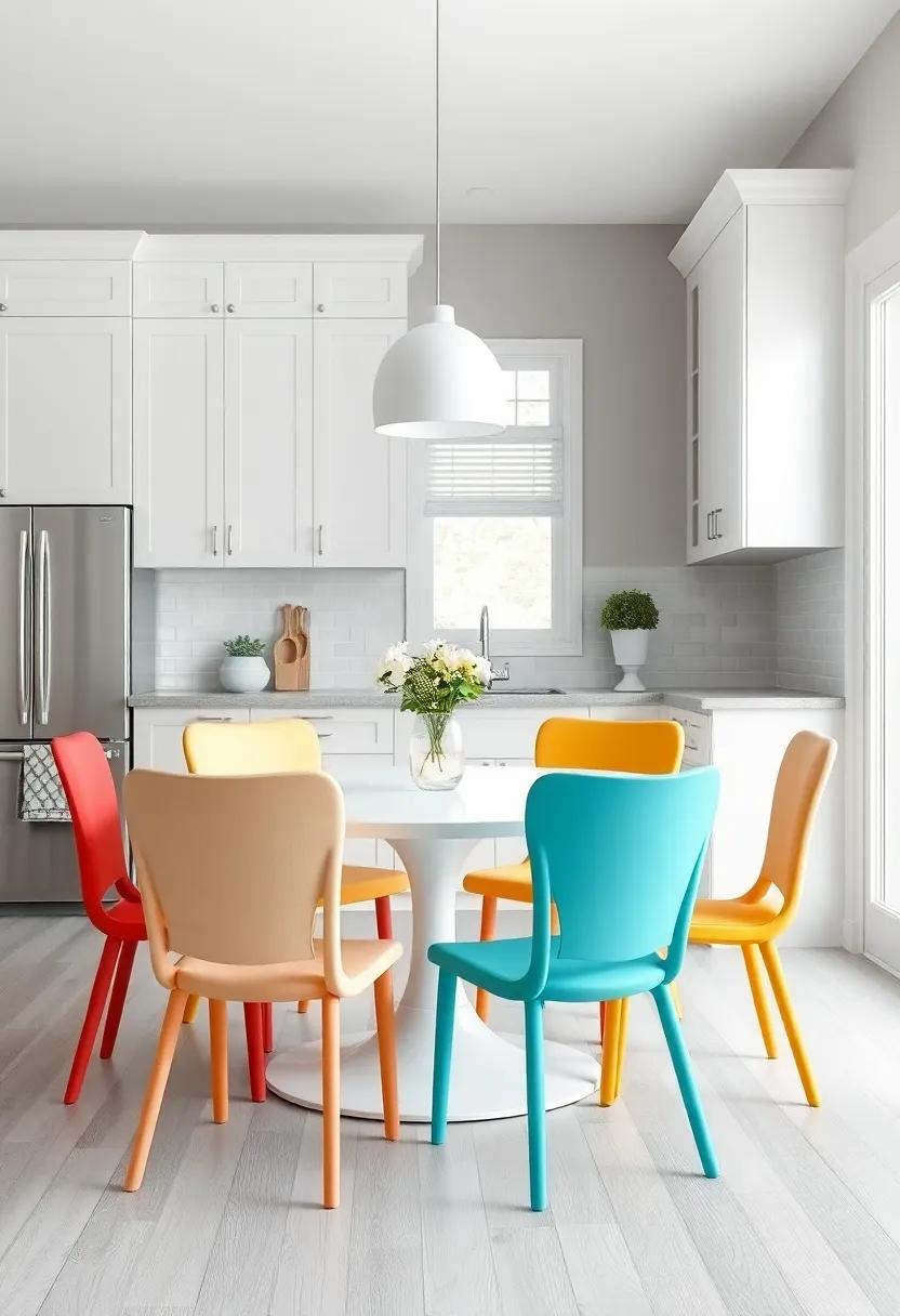 Mismatched Chairs:⁣ Use colorful⁣ or patterned chairs​ around your⁣ dining table to create a ⁤fun contrast with the neutral tones⁢ of white and gray