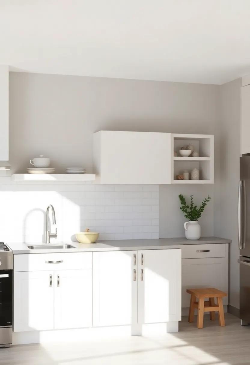 Calm Neutrals: Pair soft gray walls with subtle off-white cabinets for a calming, serene kitchen that's perfect for‌ any style,⁣ from minimalistic to cottage
