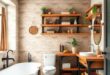 27 Charming Farmhouse Bathroom Decor Ideas Featuring Stylish Shelving Solutions