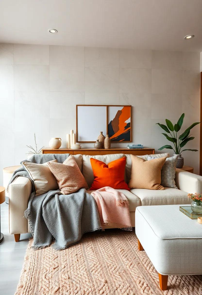Layering throw blankets: Combine textures and colors to create a warm and inviting focal point on your sofa