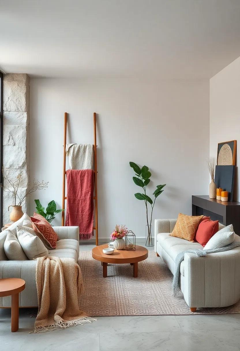 Blanket ladders: Use a stylish ladder to display and store your favorite throw blankets within easy reach