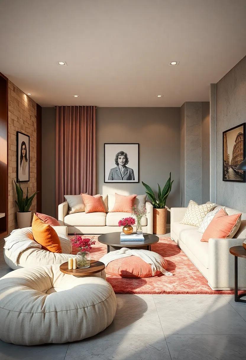 Comfy oversized cushions: Fill nooks and corners with oversized floor cushions that provide a casual and cozy seating option