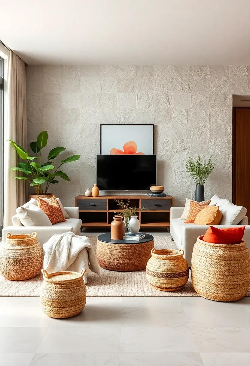 Woven baskets: Incorporate natural materials for storage solutions that keep textiles and clutter organized yet attractive