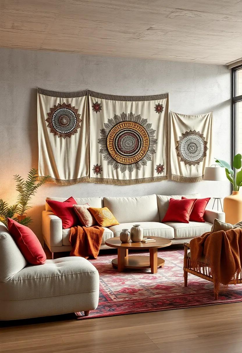 Fabric wall hangings: Hang textile-based art, such as quilts or tapestries, to add depth and warmth to your walls