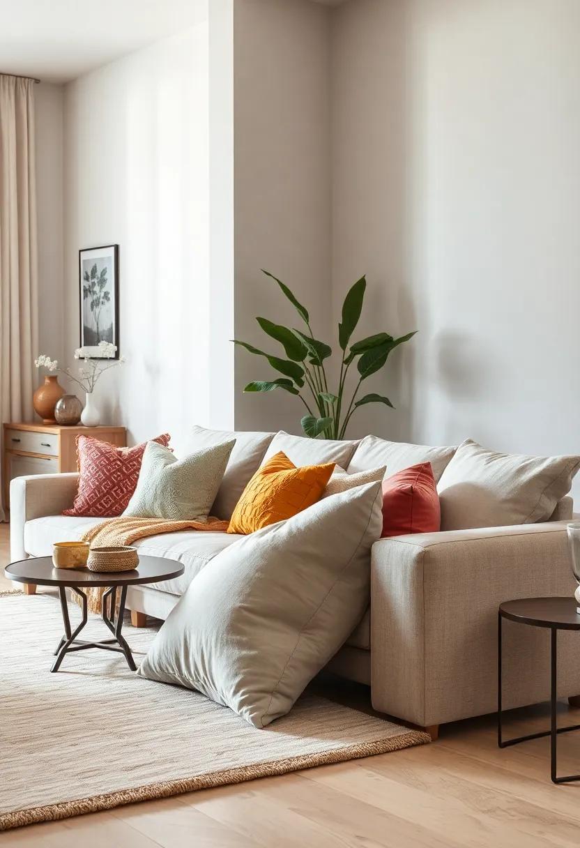 Decorative pillows: Mix and match various sizes, shapes, and fabrics to create an inviting and cozy look on your couch
