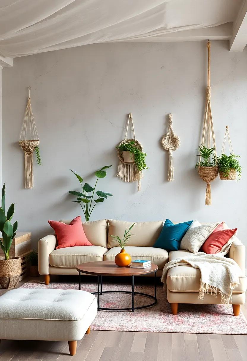 Macramé accents: Introduce macramé wall art or plant hangers to add an artisanal touch with soft, textured textiles