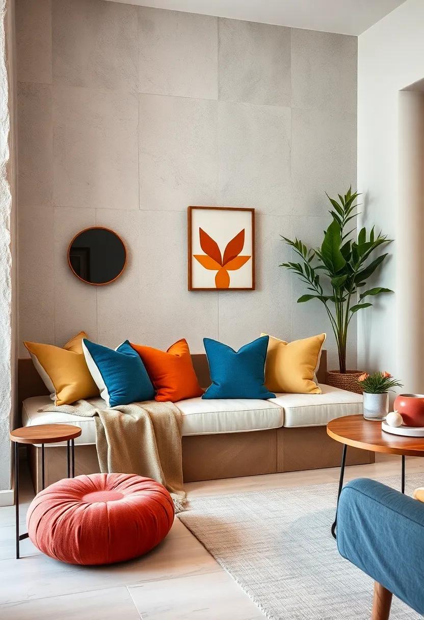 Soft bench seating: Create a cozy corner with a padded bench adorned with colorful throw pillows