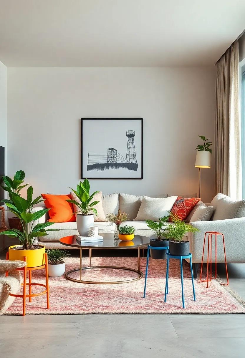 Playful and Colorful plant Stands for a whimsical Living Room ‍Feel