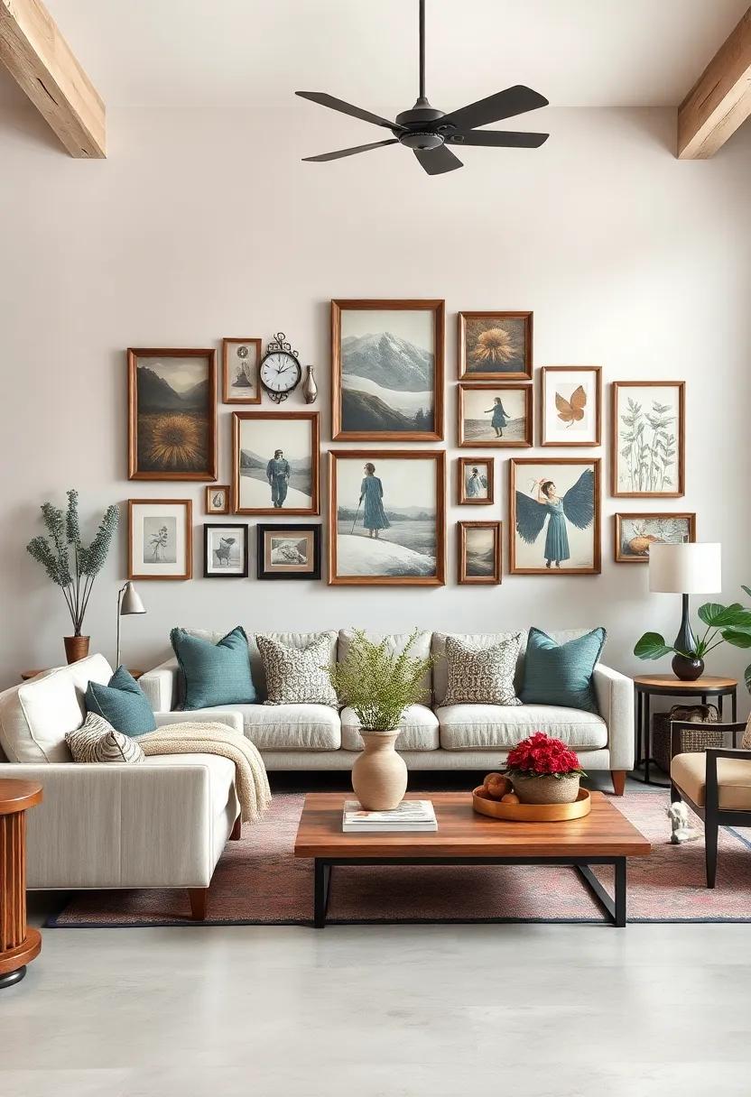 Gallery Wall: Create a gallery wall ‍featuring‍ family photos, ​vintage​ artwork, ⁢and ‌rustic frames⁤ to ‍narrate your personal‍ story