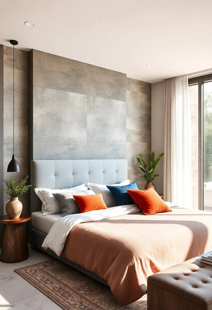 Bold Color Accents: Make a statement with bold, colorful accents like cushions or an upholstered headboard that energize the room