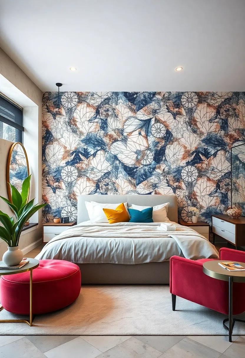 Bold Wallpaper: Make ​a statement with bold, graphic wallpaper that serves as the backdrop for your stylish haven