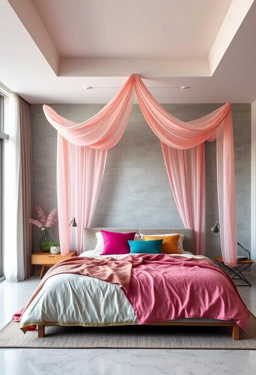 Colorful Canopy: Drape a sheer pastel canopy over your bed to create a dreamy, enchanted feel perfect for cozy nights