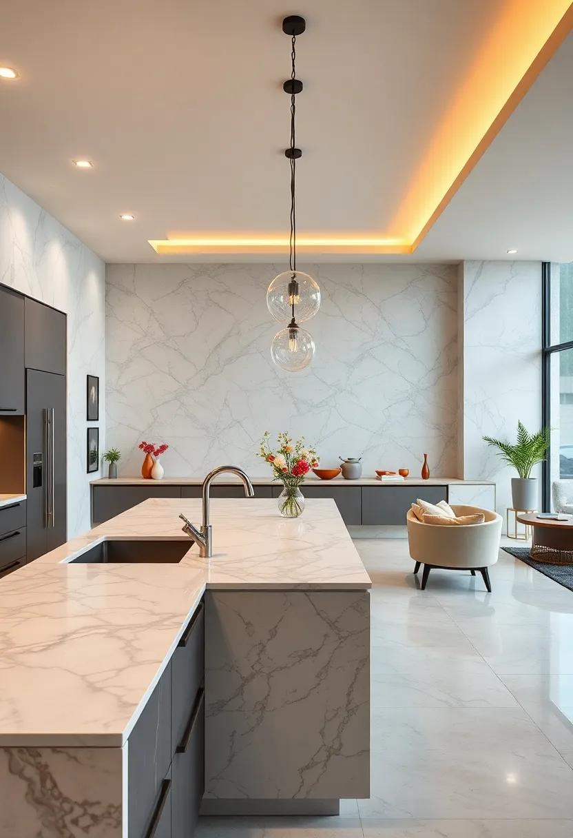 Create an open-concept kitchen ⁤where marble countertops flow ​into surrounding⁢ living areas for a luxurious, cohesive vibe