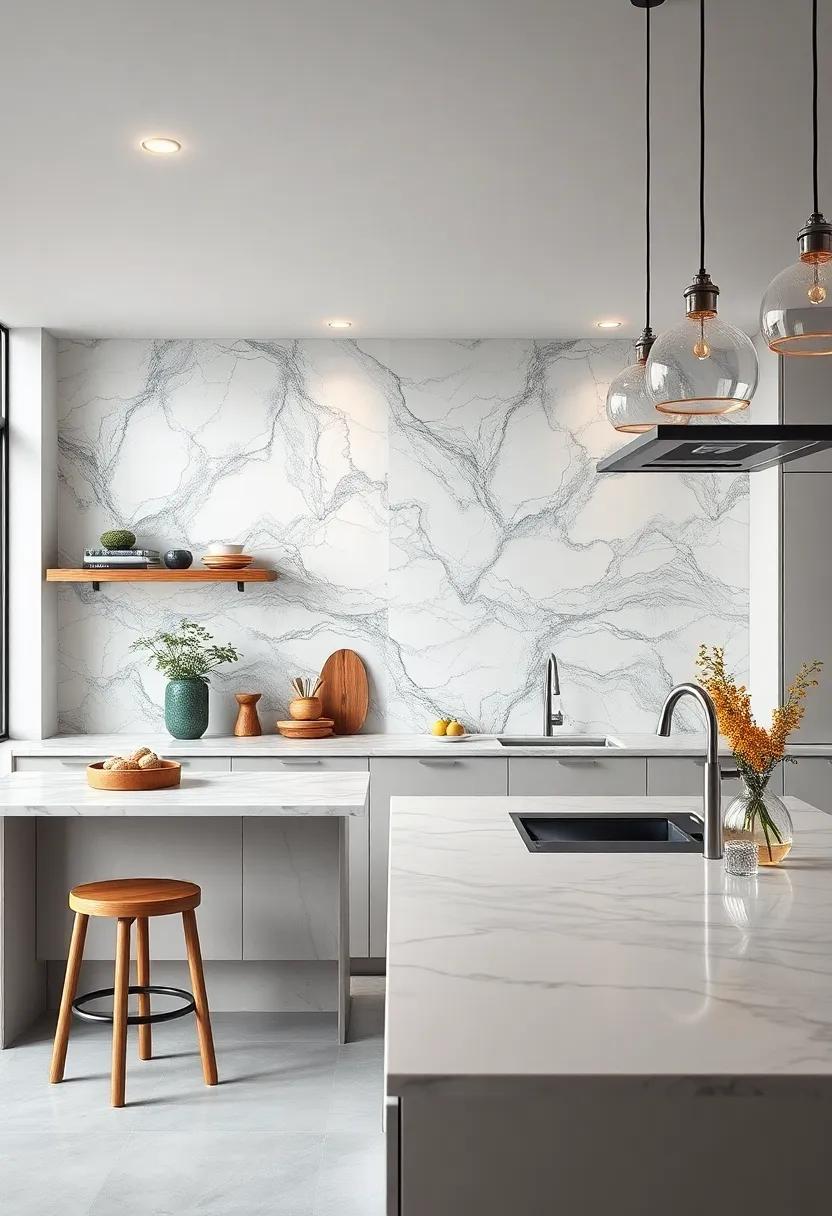 Create a marbled feature wall using tiles ⁢to add depth and character to your kitchen decor