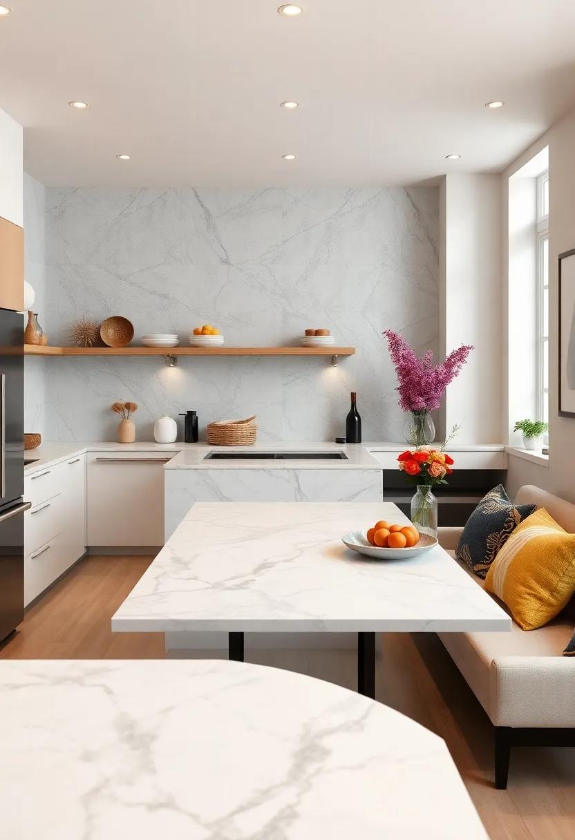 Design a cozy breakfast nook featuring a⁣ marble table that invites family and friends to linger