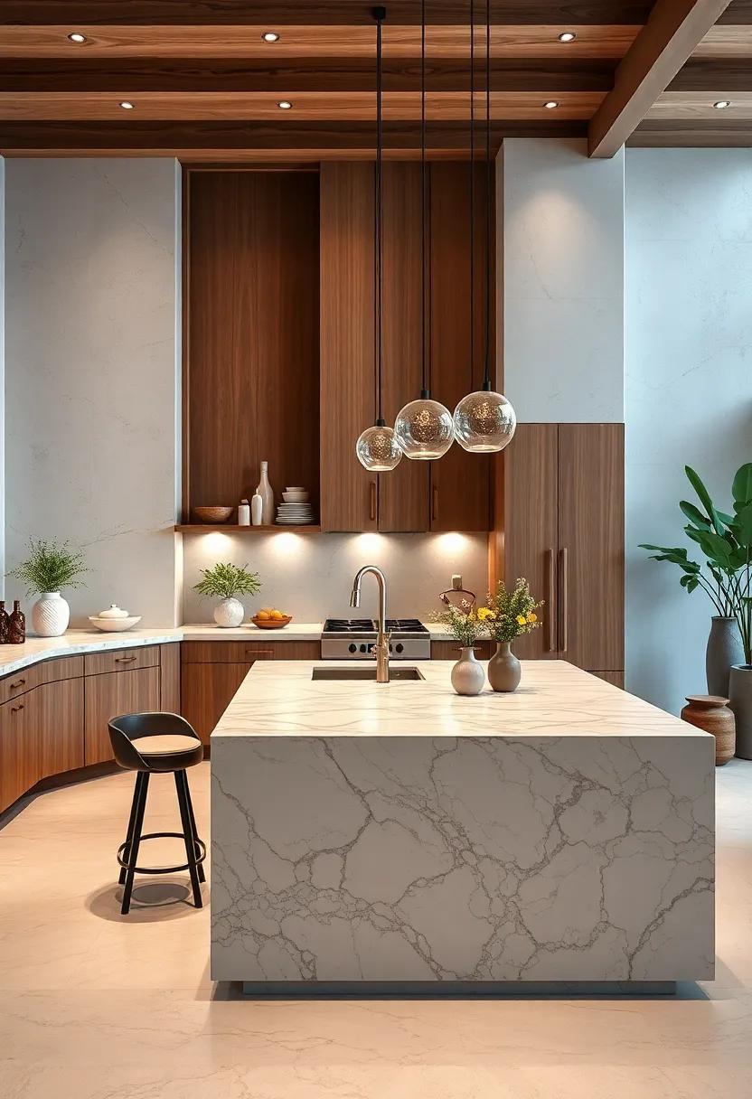 Incorporate marble elements into your kitchen island,turning it into the focal point of your modern kitchen