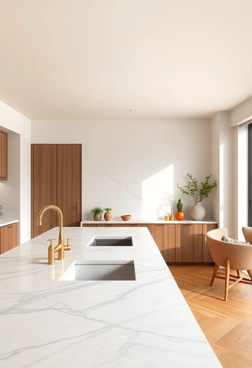 Opt for integrated sinks made from the same marble as your countertops for a‌ seamless design