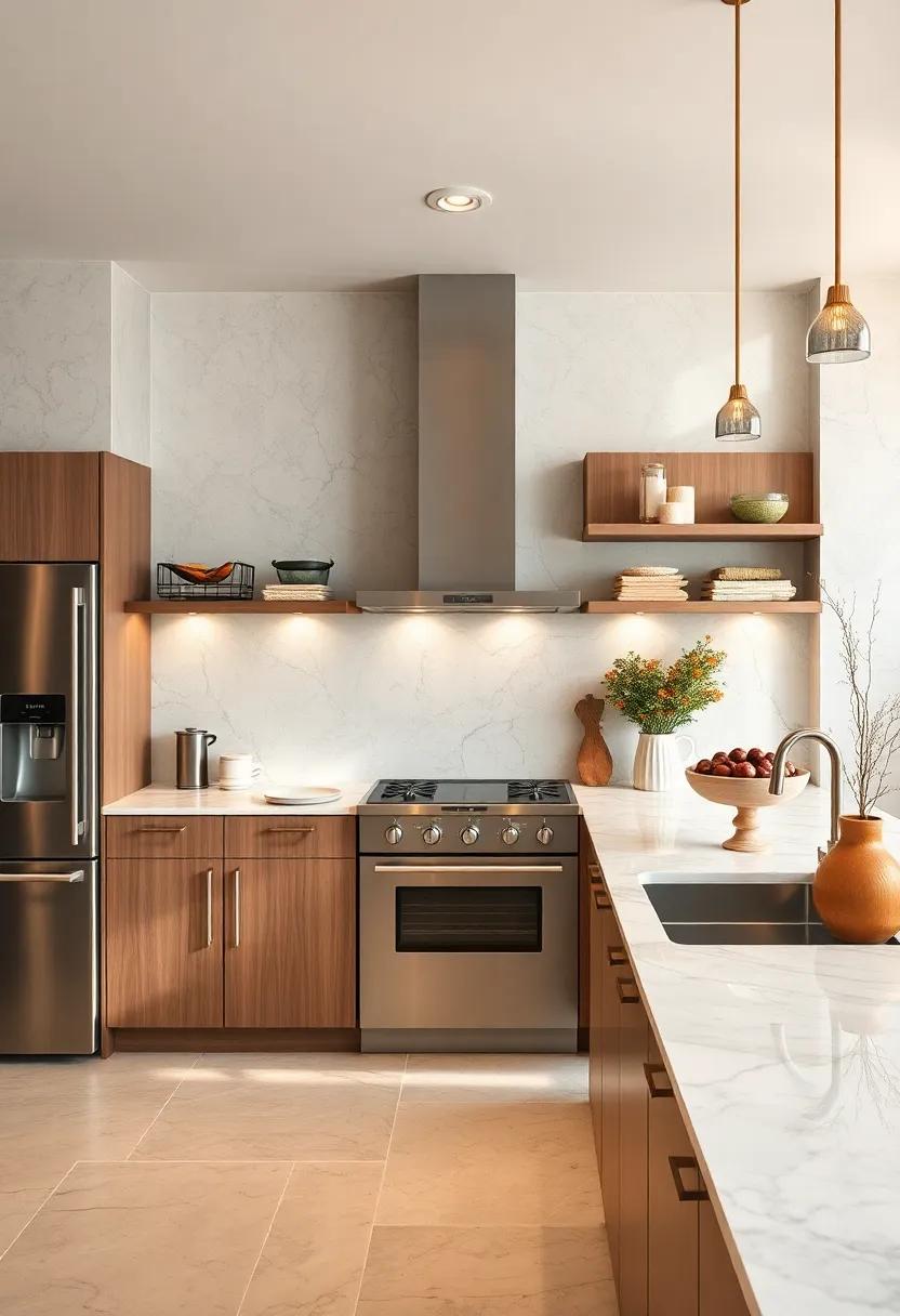 Pair marble surfaces with stainless steel appliances for a modern yet timeless kitchen combination