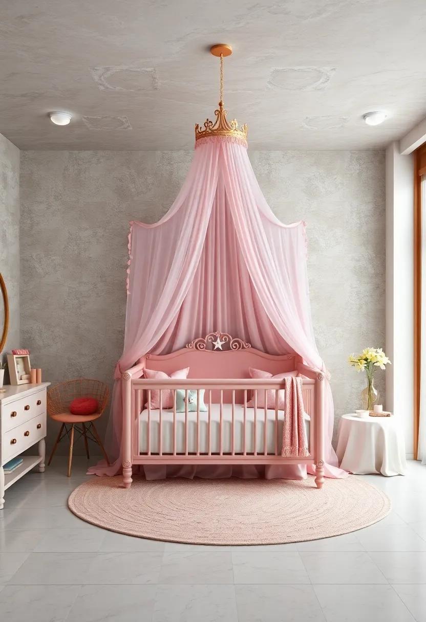 Regal Canopy Bed: Transform the‌ crib or bed with a flowing canopy made of tulle or⁣ silk to create a dreamy, castle-like experience