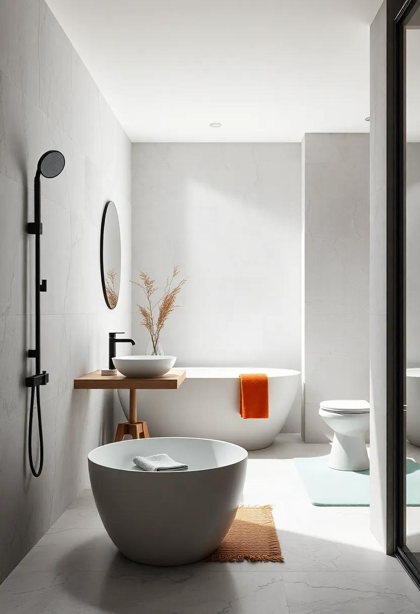 Minimalist Fixtures: Select simple and functional faucets and showerheads that blend seamlessly with the overall design