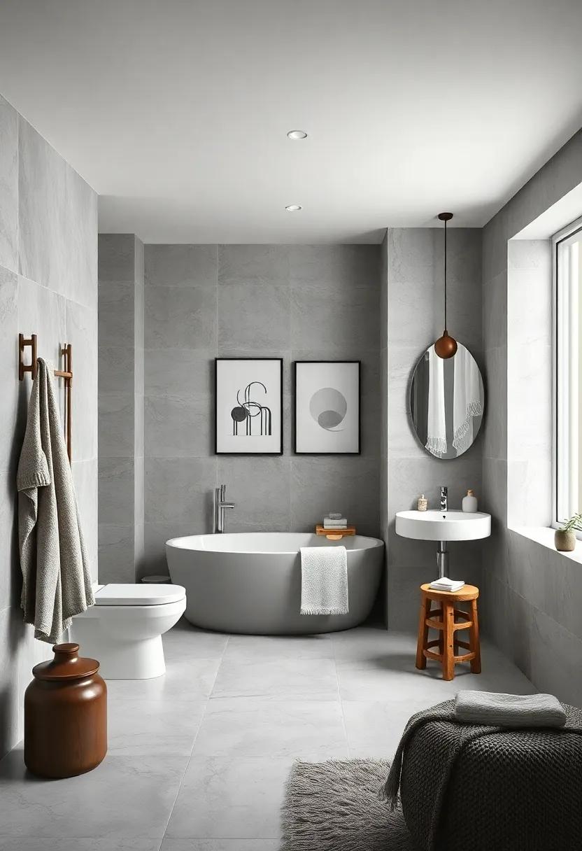 Monochrome decor: Stick to a monochrome theme for towels, accessories, and artwork to maintain cohesion and clarity