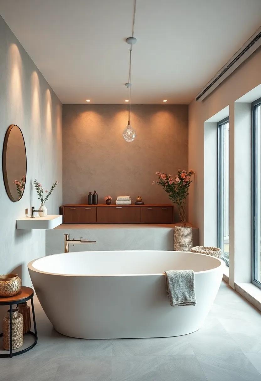 Simple Bathtub: Consider a freestanding soaker tub with clean lines that serves as a focal point without overwhelming the space