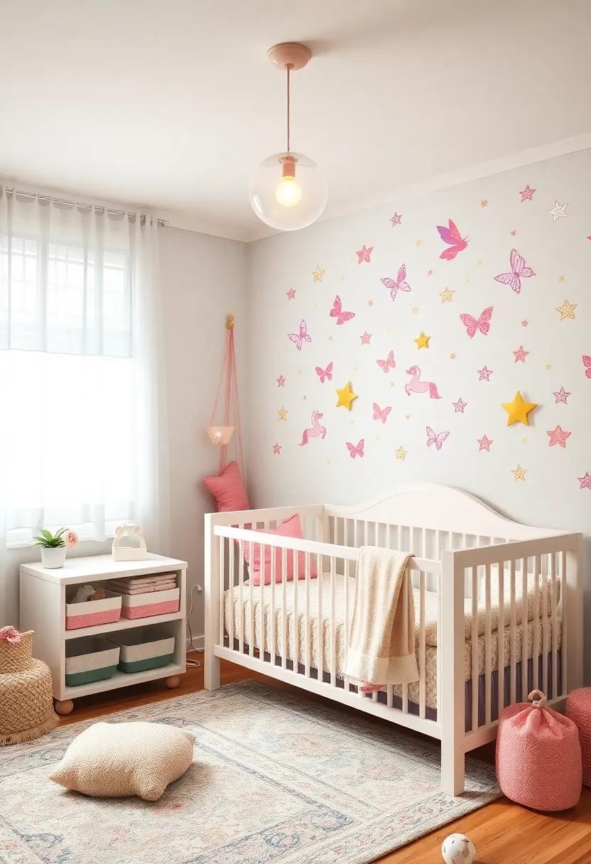 Charming Wall ‍Decals: Use removable wall decals of enchanting creatures like unicorns, butterflies, and ‍stars to easily ‍switch up the decor
