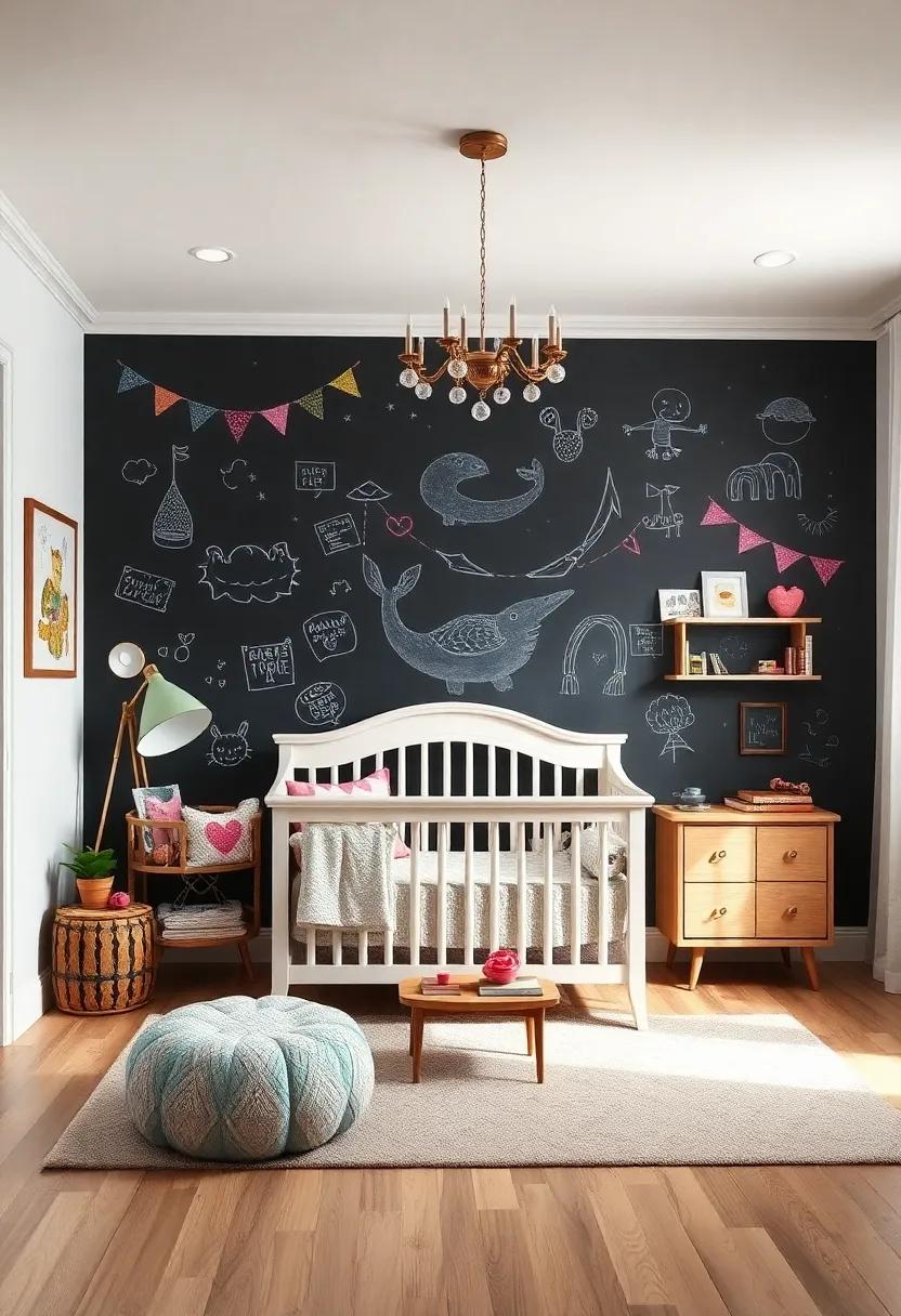 Interactive Chalkboard Wall: Dedicate a wall to chalkboard paint where artistic expressions can flourish, creating a space for creativity that evolves