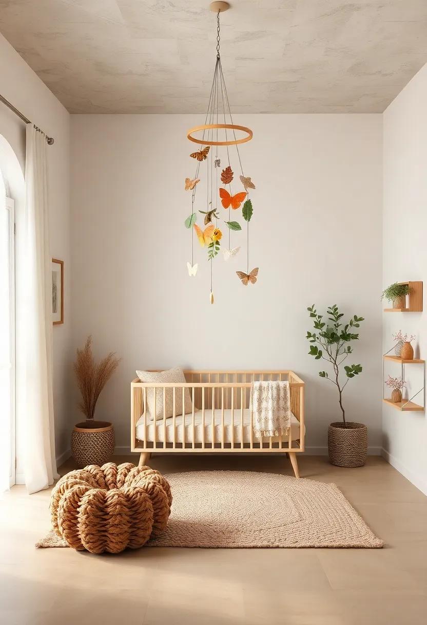 Nature-Inspired Mobile: Hang a mobile featuring elements from nature, like leaves, flowers, or butterflies, to‍ spark curiosity and wonder