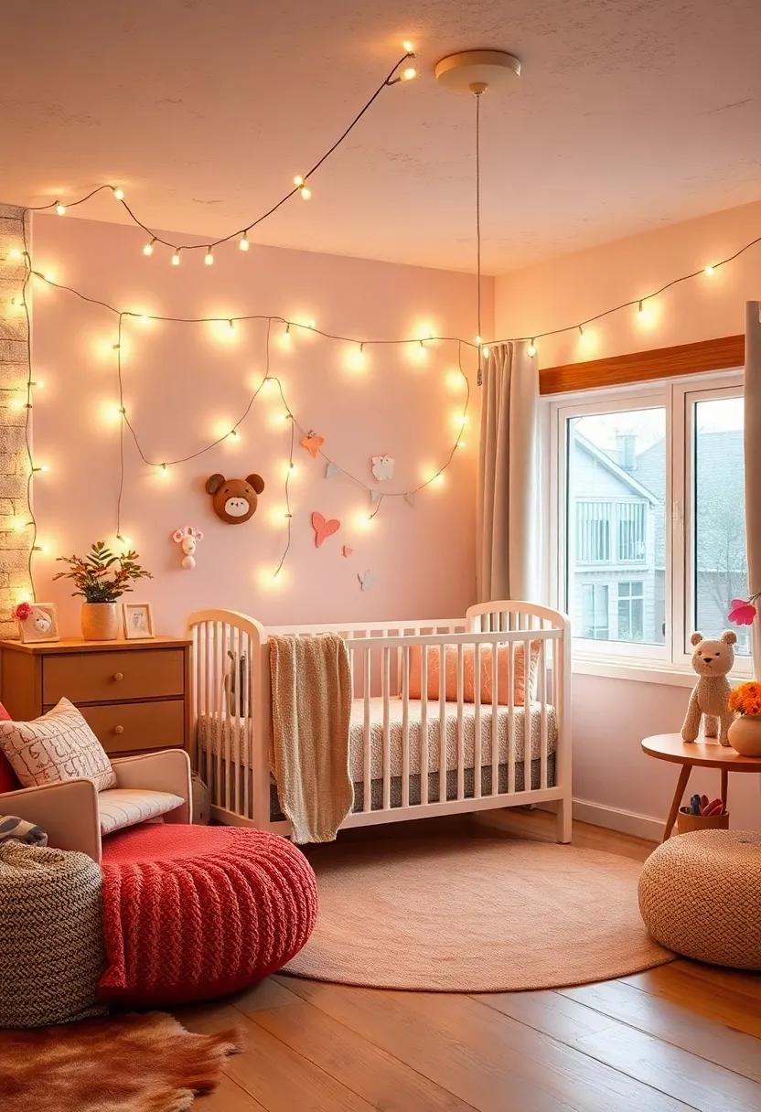 Twinkling Fairy Lights: String ⁣soft fairy lights around the nursery to add a warm,⁣ twinkling glow that ​enhances the whimsical ⁣ambiance