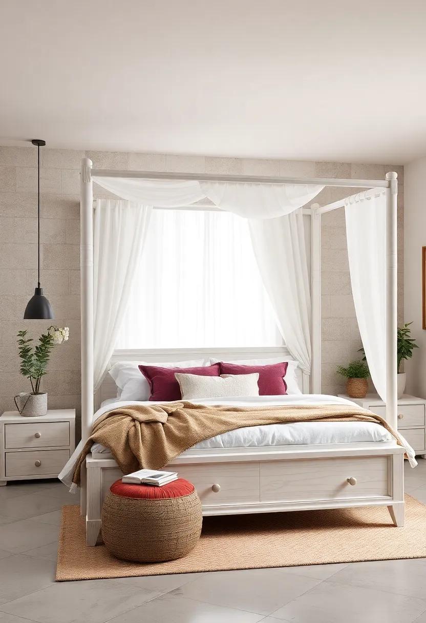 Dreamy Canopy Drapes: Add draped fabric to your ⁢white wood bed frame for ⁣a touch of romance, creating​ an inviting and serene nighttime retreat