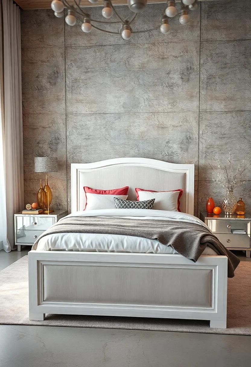 Glamorous Touch: ‌Consider⁤ a white wood bed with mirrored ⁤accents, adding a‍ touch of glam and⁢ reflecting light to elevate your bedroom's⁣ mood