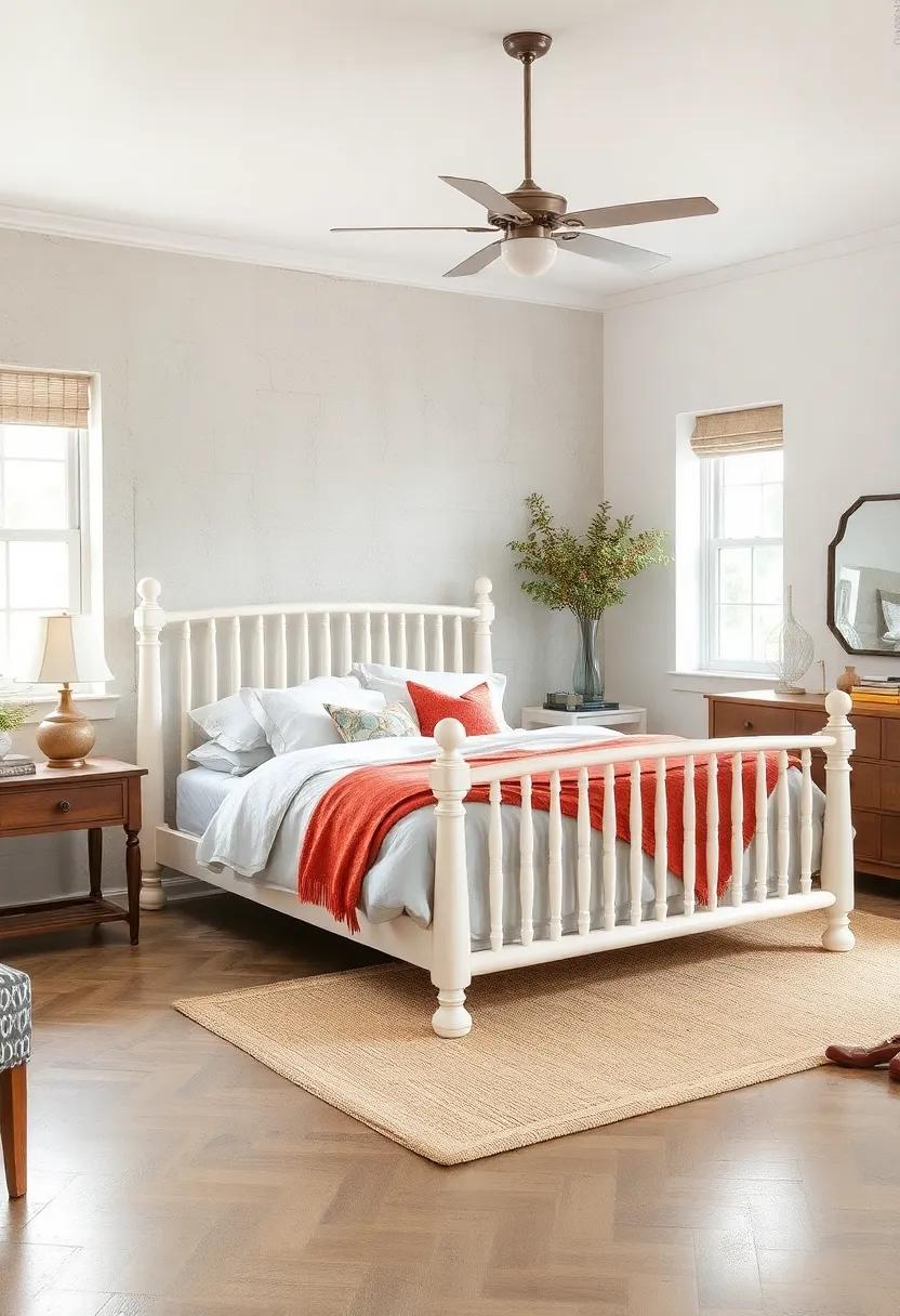 Vintage inspiration: ​Infuse nostalgia into your space with a white wood spindle bed, combining⁤ classic elegance with a touch of southern charm
