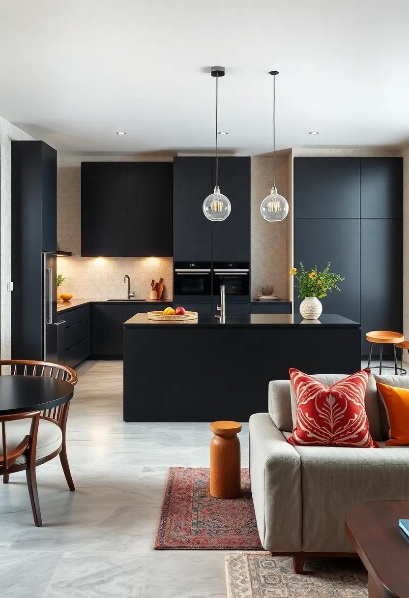 Contemporary Chic: A‌ flat-panel black kitchen island that ​pairs seamlessly with sleek appliances, embodying‌ a cutting-edge culinary space