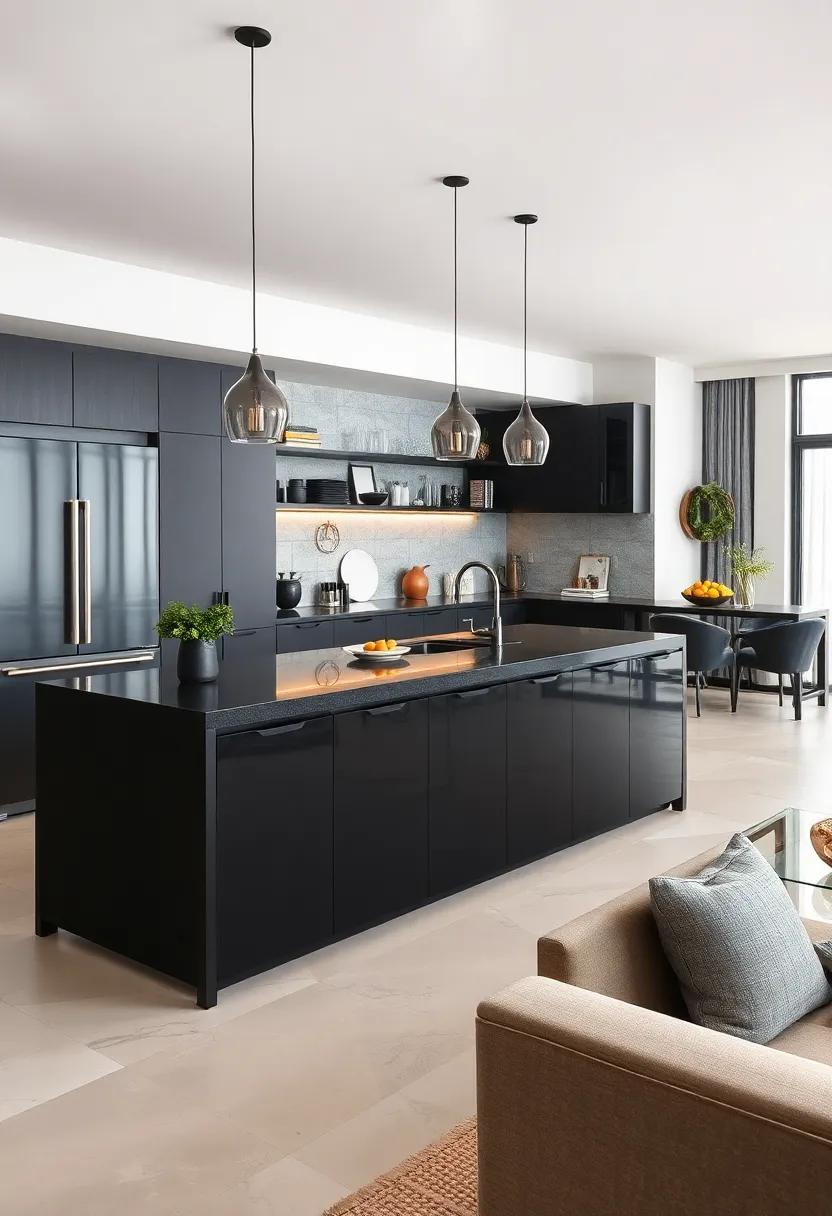 Mixed Materials: ​A clever combination of black surfaces with stainless steel and glass elements, offering a sophisticated yet functional design