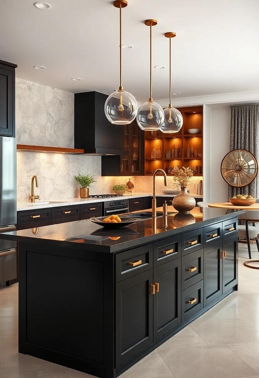 Shimmering Glam: A black island adorned⁢ with‌ gold hardware and ‍accents, ⁤bringing a touch of luxury to any culinary space
