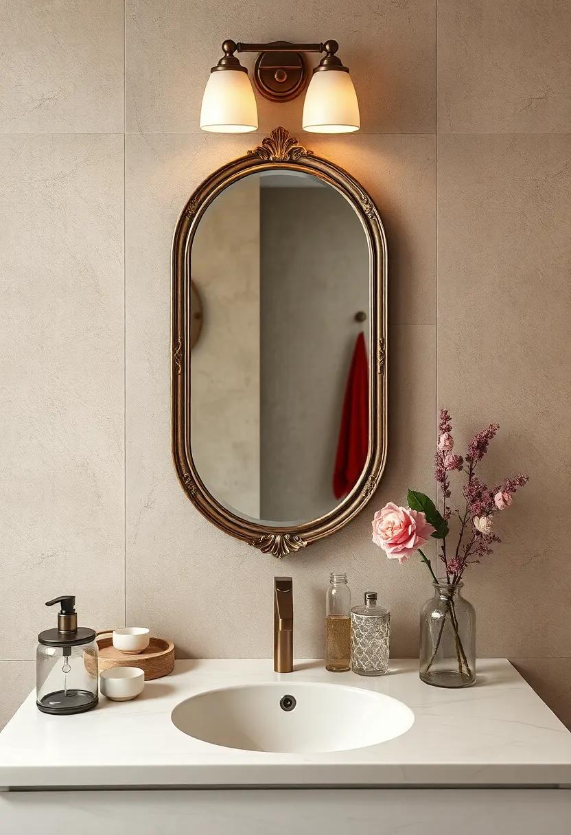 Antique Finish Accent Mirror: Infuse your bathroom ​with a touch of nostalgia through an antique-style mirror, ‌adding character and warmth to the decor