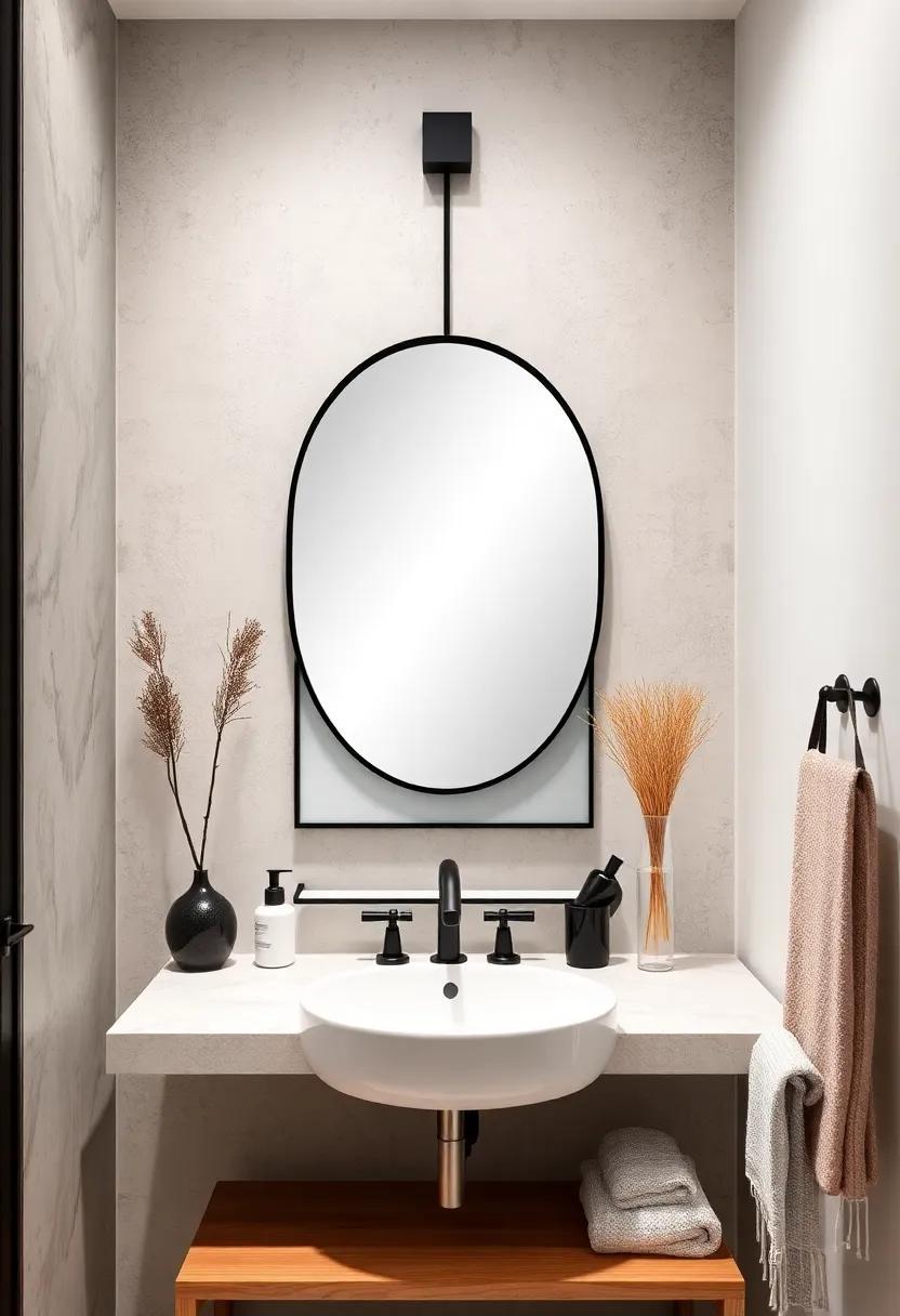 Bold Black and White Contrast: This striking black-framed mirror‌ adds a dramatic ‍touch while creating an eye-catching contrast against lighter⁤ walls