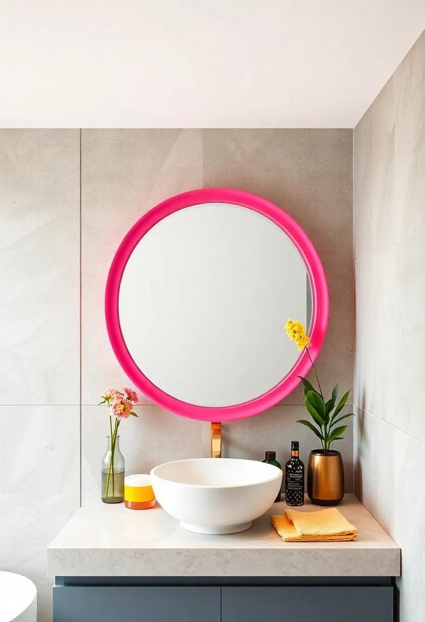 Colorful Accent mirror: Bright and cheerful ‌hues brighten the⁤ small bathroom while serving as a delightful focal point that showcases your ⁢personal style