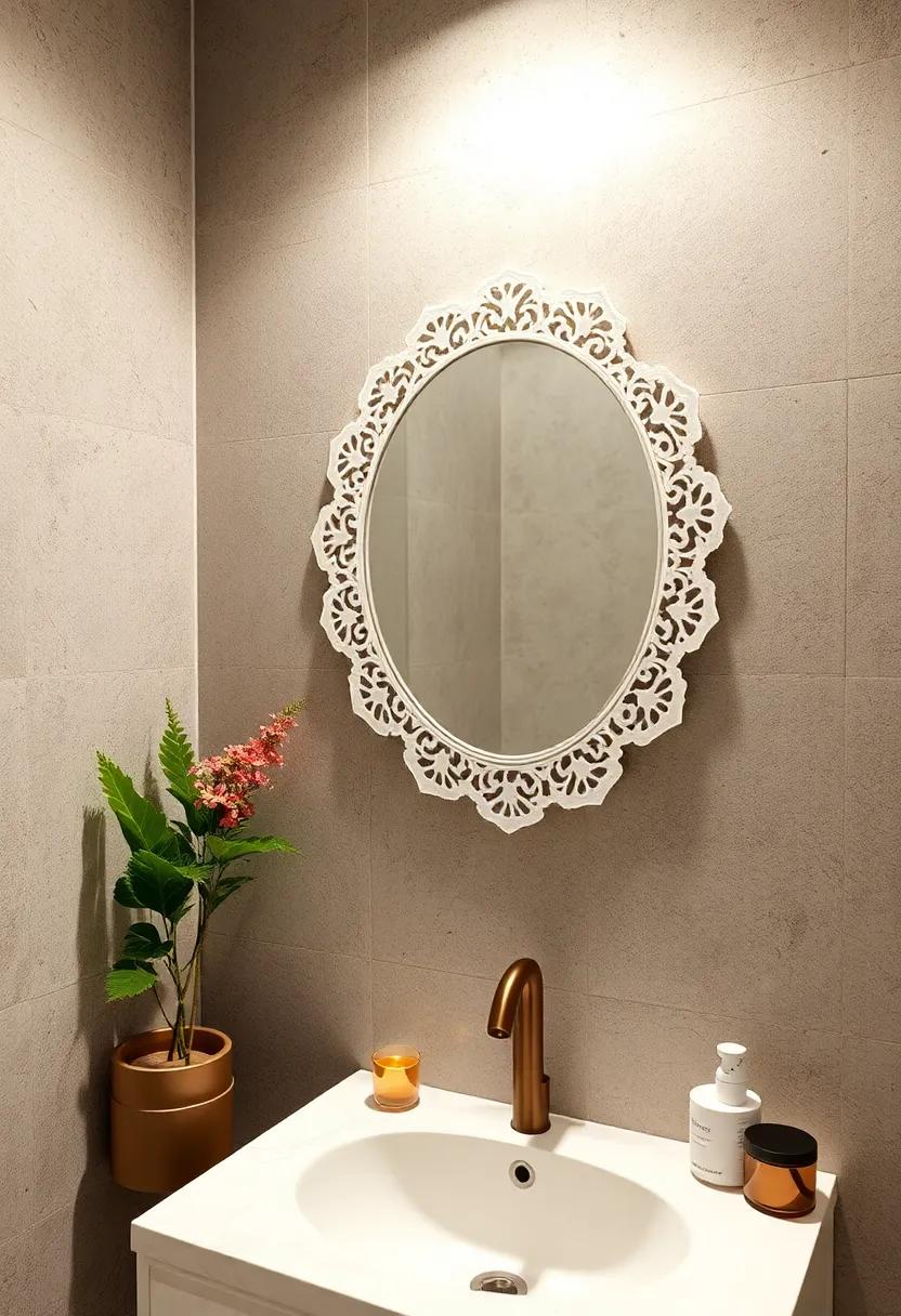 Lace-Edged Beauty: A delicate lace detail⁢ around the mirror offers a soft, feminine touch that enhances the overall aesthetics of your ⁢bathroom
