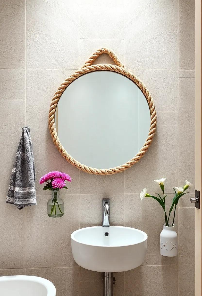 Nautical ‍Inspired Round Mirror:‍ With a rope detail encircling it, this mirror brings seaside charm into your bathroom, ideal for beach-themed interiors