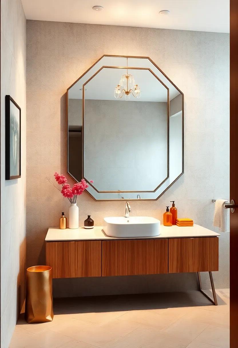 Oversized Art Deco Piece: Make a statement with this glamorous,geometric mirror that evokes the elegance of the 1920s,elevating your bathroom to new heights of sophistication