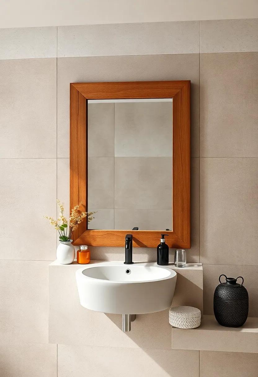 The Vintage Charm: A distressed wooden-framed mirror that adds rustic elegance‌ to your bathroom, perfect for creating a cozy, inviting atmosphere