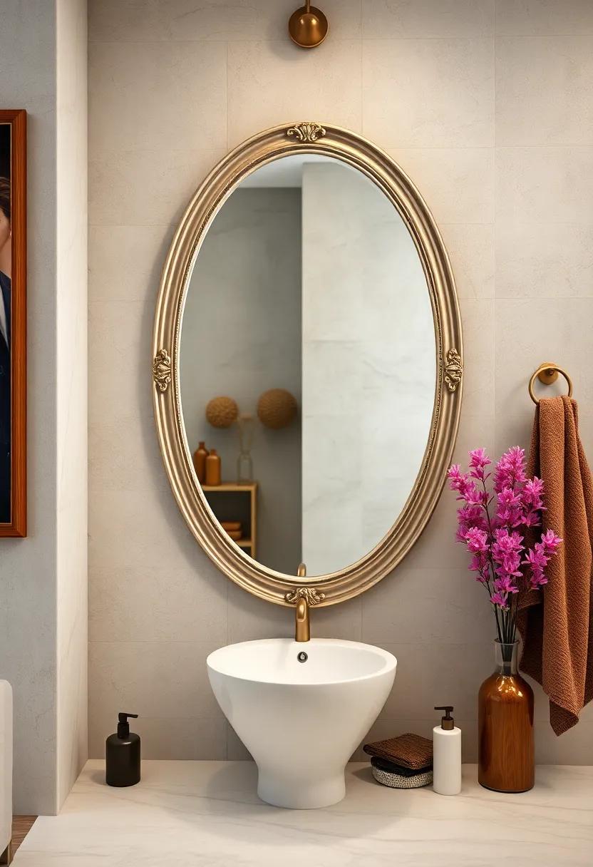 Vintage Oval Mirror: The‌ soft curves of this classic oval shape, enhanced with an ornate ‌frame, add timeless elegance and charm to‌ any bathroom décor
