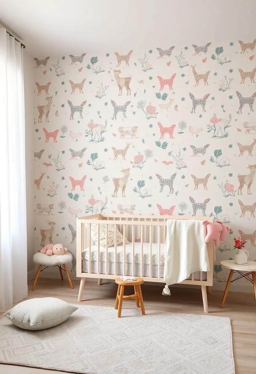 Whimsical Wallpaper: choose delightful⁤ pastel-patterned wallpaper featuring​ playful animals or dreamy landscapes to spark ‍a child’s imagination and⁣ create a ​focal point in the room