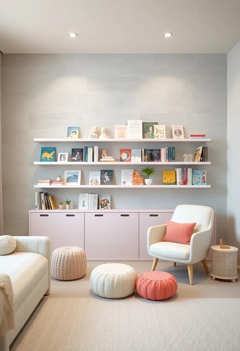 Storytime Wall: Create a dedicated storytime wall with easy-access books and pastel shelving, promoting‍ interaction and exploration through⁤ literature