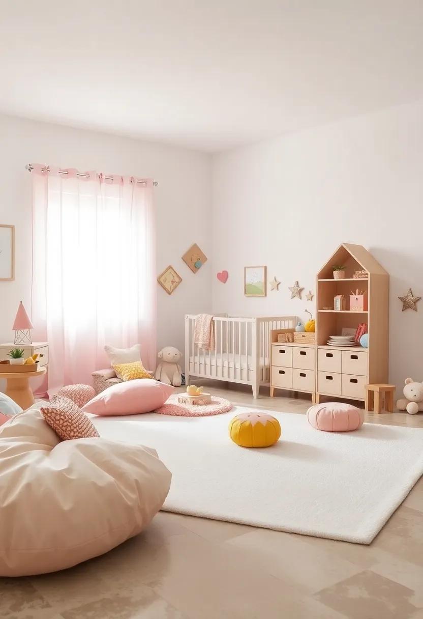 Imaginative Floor Play Area: designate a⁤ soft floor area with ​pastels where different themed play zones can come to life, encouraging various ⁤types of imaginative play